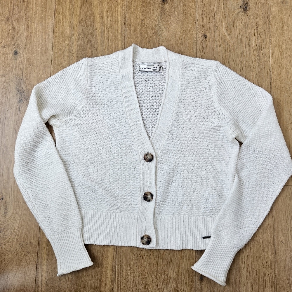 Abercrombie Cropped Cardigan  Sweater V-neck Ivory M Cotton Blend